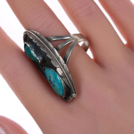 sz11.25 Vintage Native American silver and chrysocolla ring