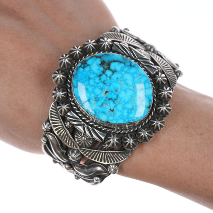 6 5/8" Rick Werito Navajo Large silver and turquoise cuff bracelet