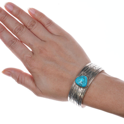 6.5" Johnson Navajo silver and turquoise cuff bracelet