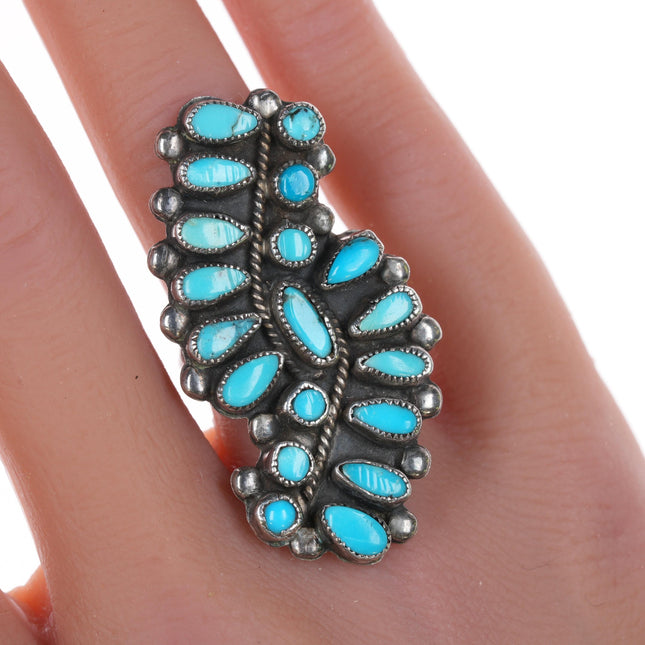 sz6.5 Large Vintage Zuni silver and turquoise cluster ring