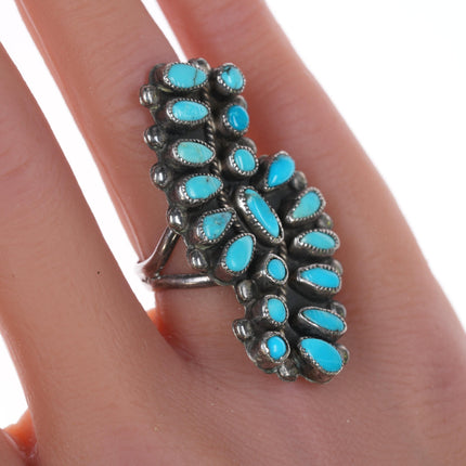 sz6.5 Large Vintage Zuni silver and turquoise cluster ring