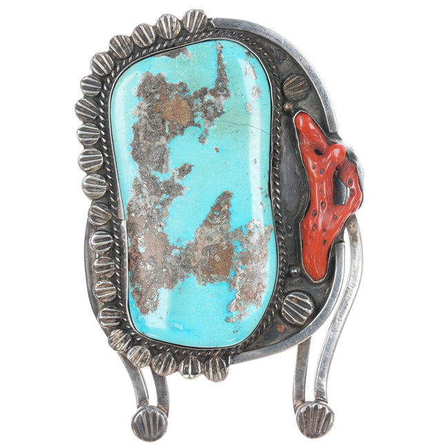 Colossal Vintage Native American Silver, turquoise, and coral Naja pendant