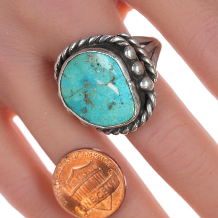 sz10.75 Vintage Native American silver and turquoise ring with twisted wire