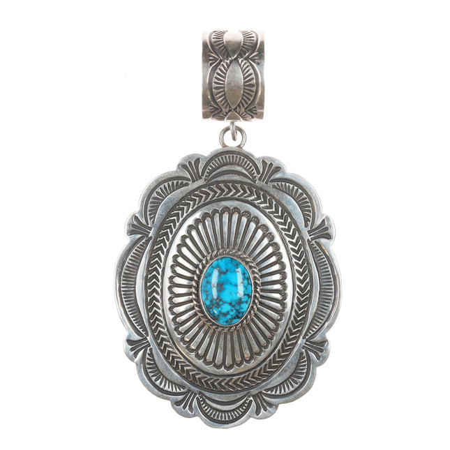 S BlackGoat Navajo stamped silver and turquoise pendant