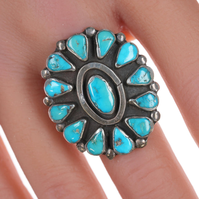 sz8.25 Vintage Native American silver and turquoise cluster ring