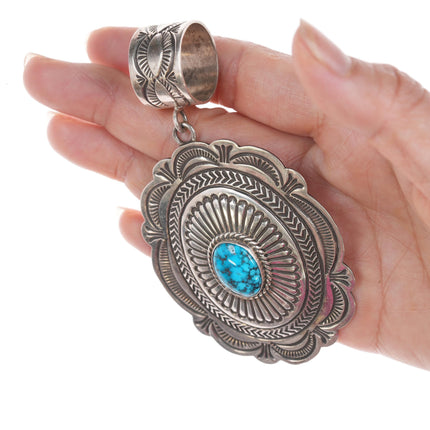 S BlackGoat Navajo stamped silver and turquoise pendant