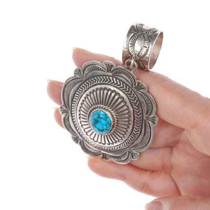 S BlackGoat Navajo stamped silver and turquoise pendant