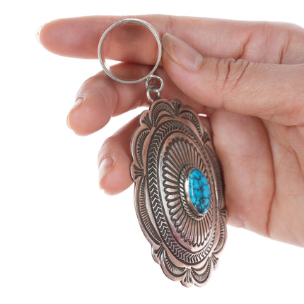 S BlackGoat Navajo stamped silver and turquoise pendant