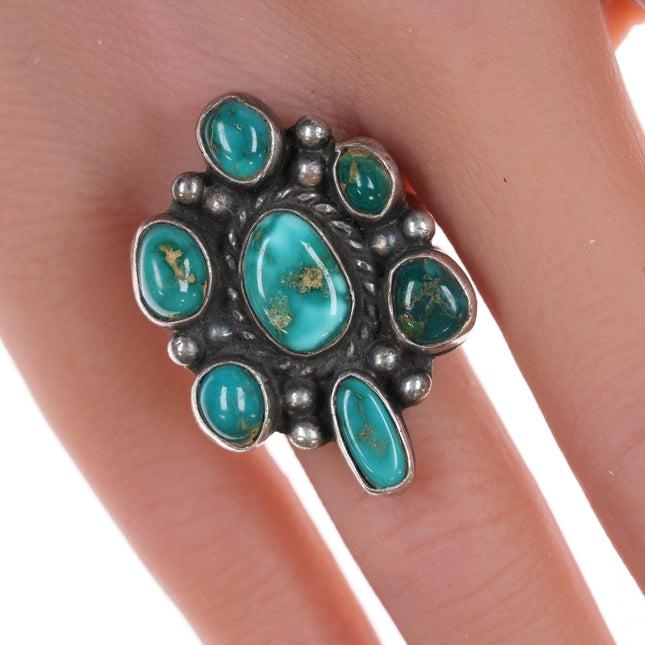 Sz7 Vintage Navajo high grade turquoise cluster ring