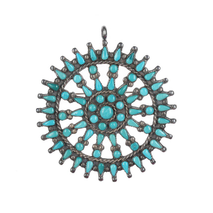 Large Vintage Zuni Silver Wagon wheel turquoise pendant/pin