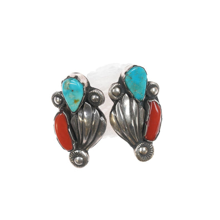 Zuni Dan Simplicio(1917-1969) Silver, turquoise, and coral earrings