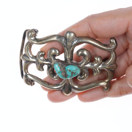 Vintage Native American Sandcast silver and turquoise belt buckle