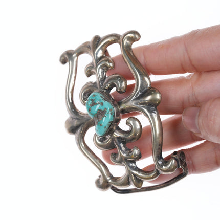 Vintage Native American Sandcast silver and turquoise belt buckle