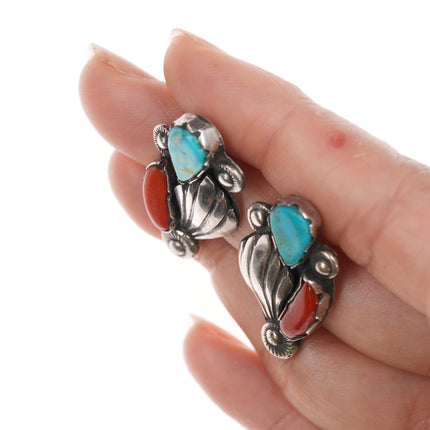 Zuni Dan Simplicio(1917-1969) Silver, turquoise, and coral earrings