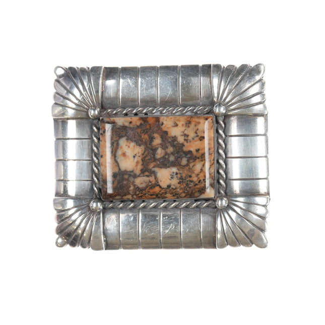 Native American silver and petrified wood belt buckle