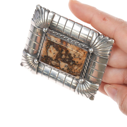 Native American silver and petrified wood belt buckle