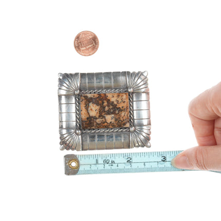 Native American silver and petrified wood belt buckle