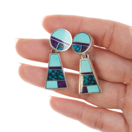 2pr Ray Tracey Knifewing Navajo Multi-stone channel inlay sterling earrings