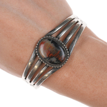 6 3/8" c1940's Navajo Silver Petrified wood agate cuff bracelet