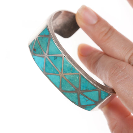 6.25" Fred Thompson (1922-2002) Navajo Turquoise inlaid silver cuff bracelet