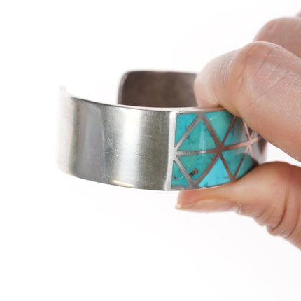 6.25" Fred Thompson (1922-2002) Navajo Turquoise inlaid silver cuff bracelet