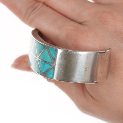 6.25" Fred Thompson (1922-2002) Navajo Turquoise inlaid silver cuff bracelet