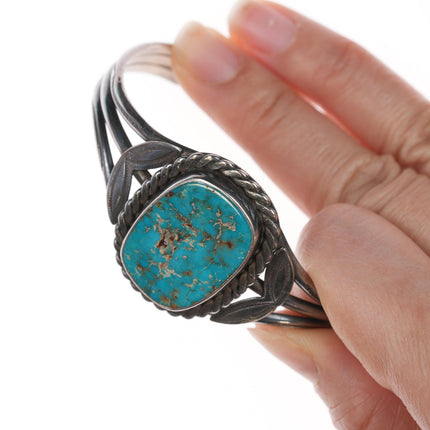 6 7/8" c1940's Navajo stamped silver cuff bracelet with turquoise