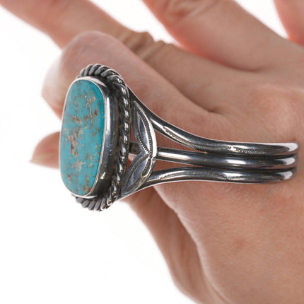 6 7/8" c1940's Navajo stamped silver cuff bracelet with turquoise