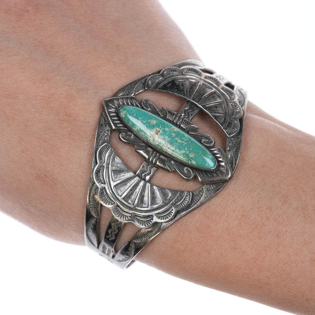 6.5" 40's-50's Navajo Curio Sterling and turquoise cuff bracelet