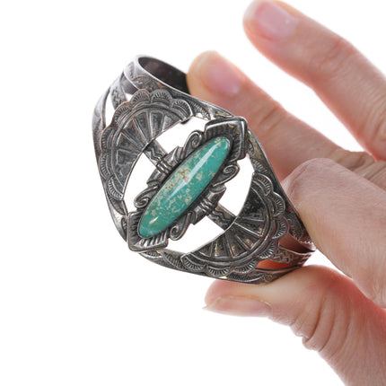 6.5" 40's-50's Navajo Curio Sterling and turquoise cuff bracelet