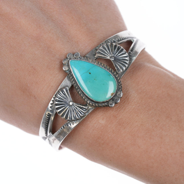 6.25" c1940's Navajo Curio Sterling and turquoise cuff bracelet