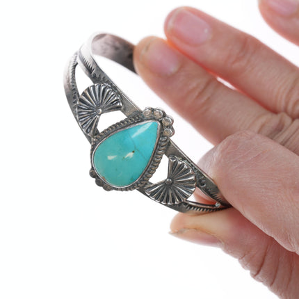 6.25" c1940's Navajo Curio Sterling and turquoise cuff bracelet