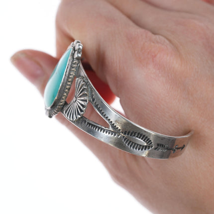 6.25" c1940's Navajo Curio Sterling and turquoise cuff bracelet