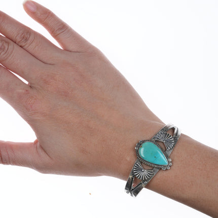 6.25" c1940's Navajo Curio Sterling and turquoise cuff bracelet