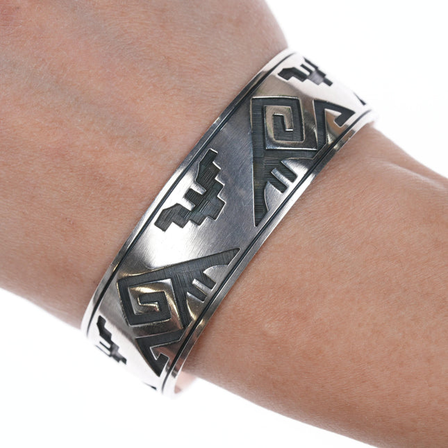 7" Sterling Hopi Overlay cuff bracelet