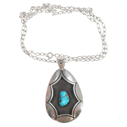 Large Vintage Navajo Sterling and turquoise pendant on link necklace