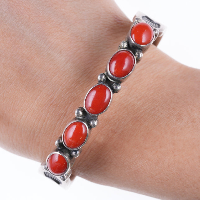 Vintage Navajo Heavy stamped silver and gem grade coral bracelet