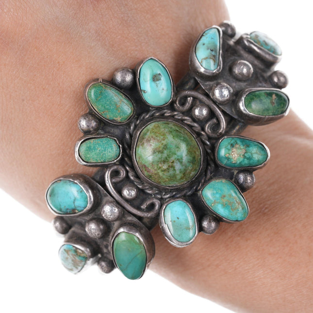 6 7/8" 30's-40's Navajo Silver Turquoise cluster bracelet