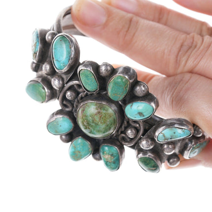 6 7/8" 30's-40's Navajo Silver Turquoise cluster bracelet