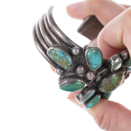 6 7/8" 30's-40's Navajo Silver Turquoise cluster bracelet