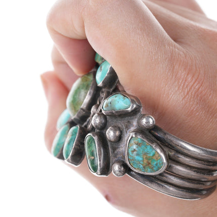 6 7/8" 30's-40's Navajo Silver Turquoise cluster bracelet