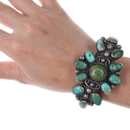 6 7/8" 30's-40's Navajo Silver Turquoise cluster bracelet