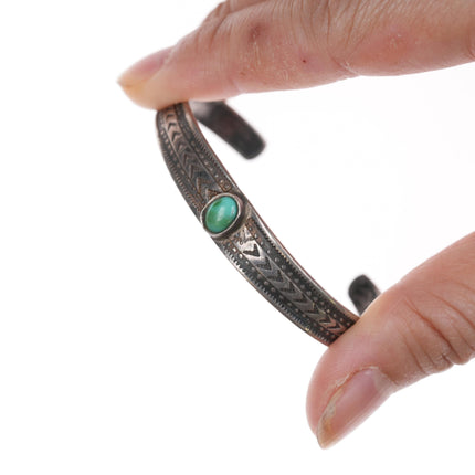 5.75" c1930's Navajo silver slim cuff bracelet with turquoise