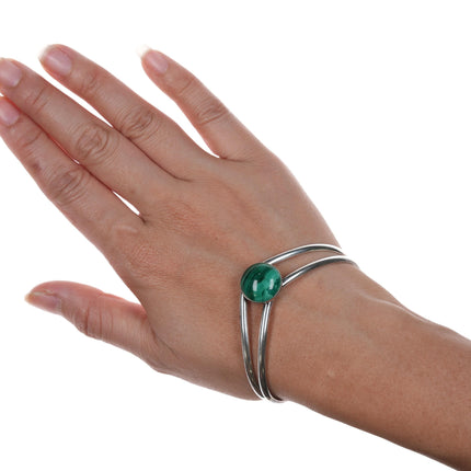 6.5" Vintage Southwestern Modernist sterling and malachite cuff bracelet