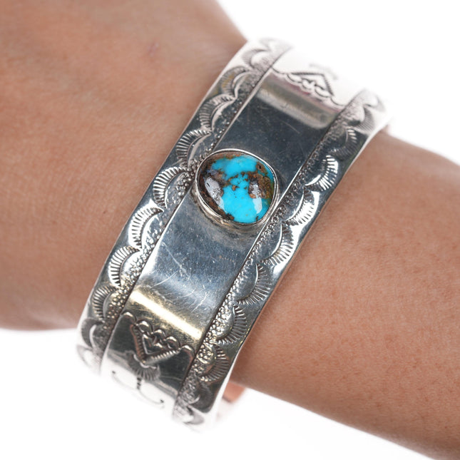 6 3/8" Charlie John Navajo sterling and turquoise cuff bracelet.