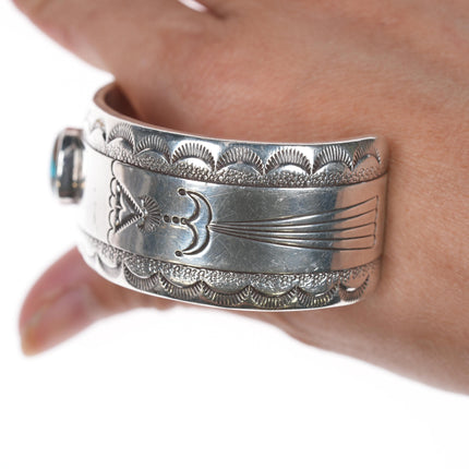 6 3/8" Charlie John Navajo sterling and turquoise cuff bracelet.