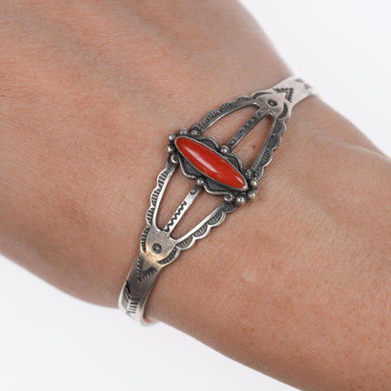 6.5" 50's Bell Trading Post Sterling and coral cuff bracelet