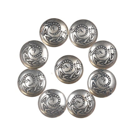 9 vintage  Southwestern sterling button covers with lizards