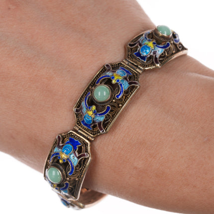 c1940's Chinese silver enamel jade link bracelet