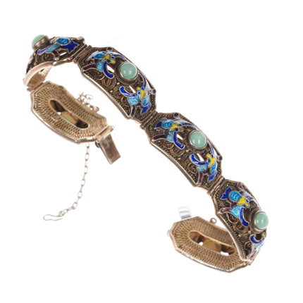 c1940's Chinese silver enamel jade link bracelet